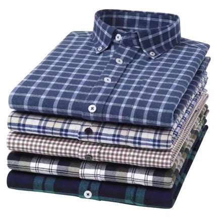 Men's Long-Sleeved Pure Cotton Brushed Plaid Casual Shirts Trendy Fashion Casual Shirts Wholesale