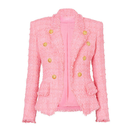 In Stock 2026 Autumn and Winter New European and American Fashion French Style Elegant Fringed Slim-Fit Tweed Blazer Jacket