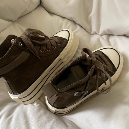 Nubuck Leather High-Top Canvas Shoes for Women 2025 Autumn and Winter Versatile New Products Casual Fashion Thick-Soled Height-Increasing Sneakers