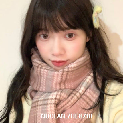 New Maillard Cashmere Plaid Scarf Women's Autumn and Winter Thickened Warm Shawl Dual-purpose Solid Color Student Scarf