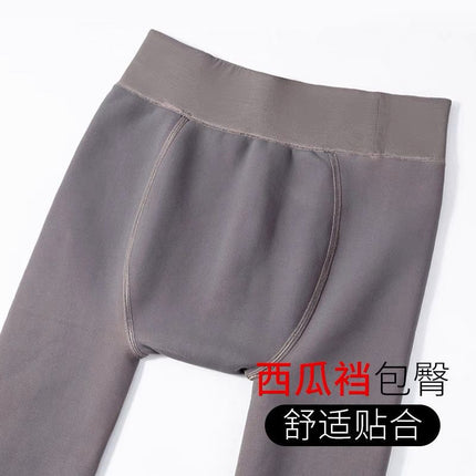 Plus-Size Exclusive Faux Sheer Skin-Tight Leggings with Fleece Lining, Thickened Women's Flight Attendant Gray Bare-Leg Pantyhose
