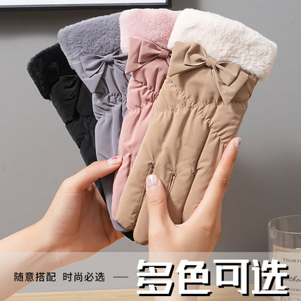 Autumn and Winter Fashion Cute Girls Warm Outdoor Windproof fleece-lined Thickened Women's Bicycle Ski Riding Gloves