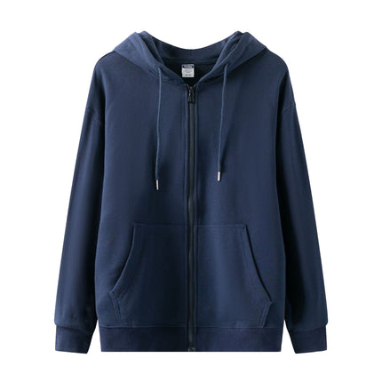 Trendy European and American Style Oversized Drop-Shoulder Fleece Zip-Up Hoodie with Pockets for Autumn and Winter