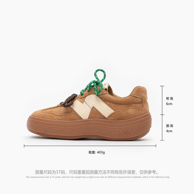 Genuine Leather Retro Thick-Soled German Training Shoes for Women, New Spring and Summer Style Red Casual Sneakers with Hidden Height Increase