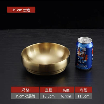 Stainless Steel Cold Noodle Bowl Korean-style Thickened Double-layer Bowl Golden Roodle Bowl Rice Mixing Soup Bowl Snail Powder Bowl Salad Bowl