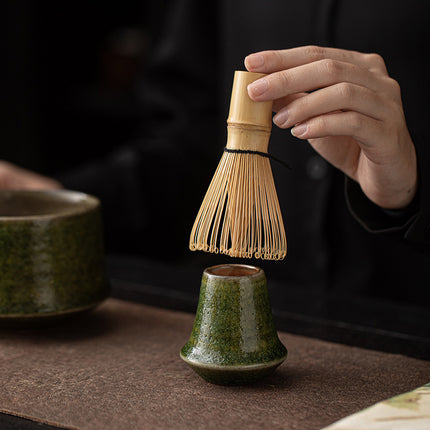 Yao Bian Bamboo Style Ceramic Matcha Four-Piece Set Japanese Matcha Making Tools Tea Bowl Tea Whisk Stand Tea Brush Tea Spoon Accessories