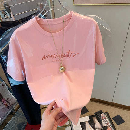 Pure Cotton Short-sleeved T-shirt Women's Thin Summer Korean-style Fashionable Wide Loosening Shoulder Women's T-shirt Casual Top All-match