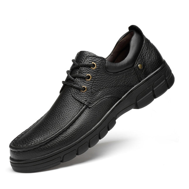 2025 First-Layer Cowhide Men's Business Leather Shoes, Thick-Soled, Cross-Border, Large Size, Fashionable, Versatile, Fleece-Lined Cotton Shoes, Dad's Leather Shoes