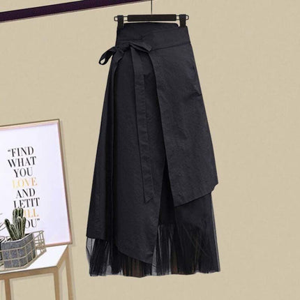 Autumn Outfit Set for Women 2025 New Fake Two-Piece Tops Slimming Design Versatile Skirt Two-Piece Set