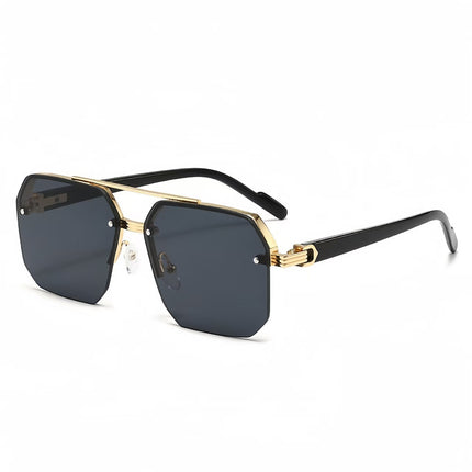 New Cross-Border Men's Double-Beam Half-Frame Polygonal Metal Casual Fashion Sunshade Sunglasses High-End Sunglasses