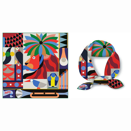 53cm Korean style Cartoon All-match decorative twill printed Women's Small square scarf scarf small scarf decorative painting