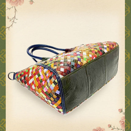 European and American Trendy Women's Bags, Colorful Cowhide Leather, Fashionable and Versatile Woven Shoulder Tote, Genuine Leather Crossbody Bag, Large Capacity, Retro