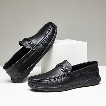 Doug Shoes Men's 2024 Summer New Men's Casual Leather Shoes Leg Lazy Shoes Soft Sole Breathable Business Loafers