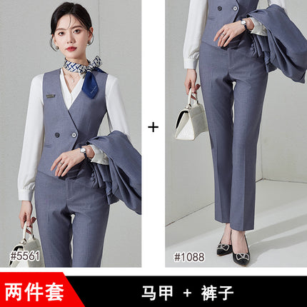 New Elegant Vest Pants Shirt suit Slim-fit Formalwear Fashion Commuting Light Luxury Professional Executive Front Desk Tooling