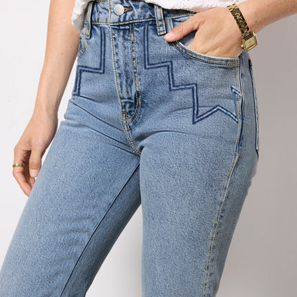 Guangzhou Foreign Trade Tiktok Pop In-Stock Dropshipping Printed Denim Jeans for Women, Stretchy Slim Fit Flared Pants