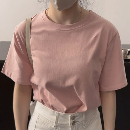 Blueberryd Spring and Summer Brushed Cotton Short-Sleeved T-Shirt Women's Summer Cotton Tops Pure and Sweet Tops Customized
