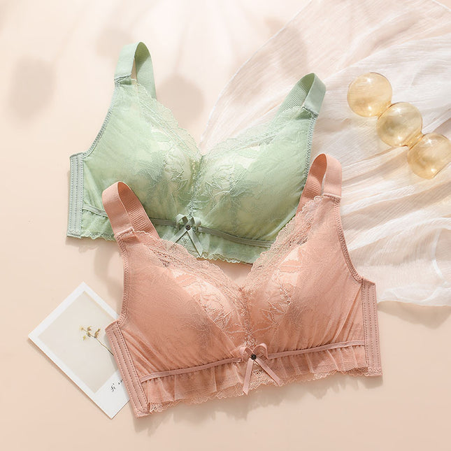 Lace Underwear Women's Thin Large Chest Showy Small Rings-Free Gathering Large Size Adjustable Parammary Latex Bra Size 46