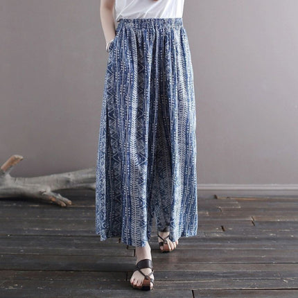 French Outlet Clearance Brand Discount Removed from Shelves Artistic Thin Linen Yoga Pants Floral Cotton Linen Wide-Leg Pants Women Loose