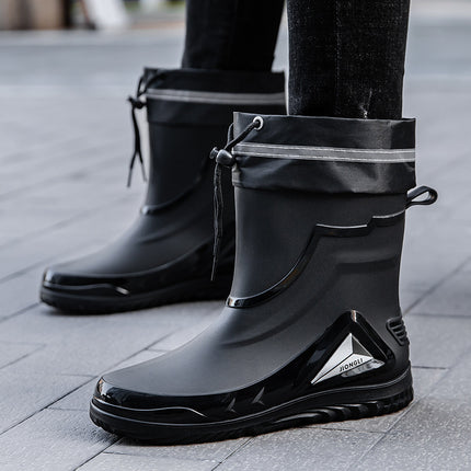 Cross-Border Rain Boots for Men, Water Shoes with Fleece Lining, Men's Water Boots, Outdoor Work Non-Slip Kitchen Wear-Resistant Waterproof Rubber Shoes