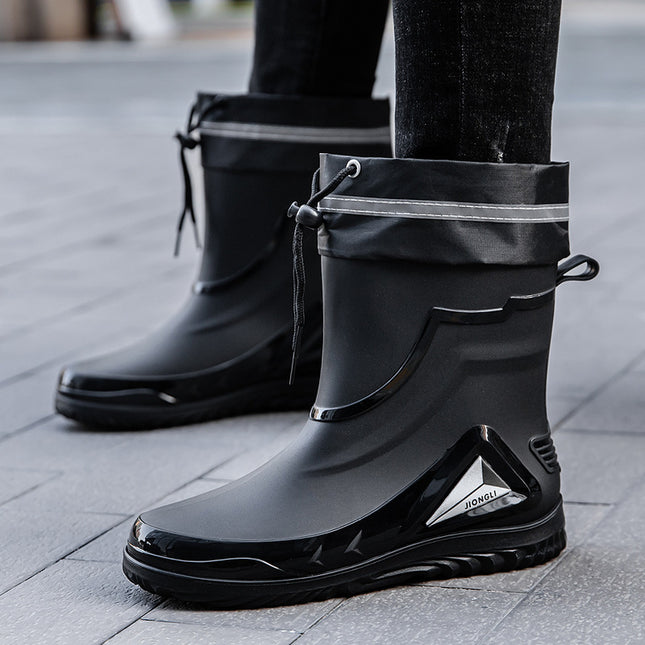 Cross-Border Rain Boots for Men, Water Shoes with Fleece Lining, Men's Water Boots, Outdoor Work Non-Slip Kitchen Wear-Resistant Waterproof Rubber Shoes