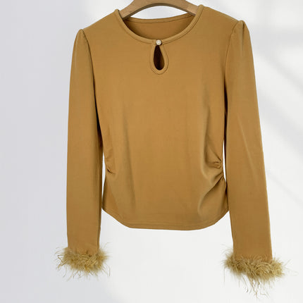 Double-sided Brushed Velvet Top Slim-fit Slimming Plush Cuff New Chinese Style fleece-lined Thickened Base Shirt Women's New