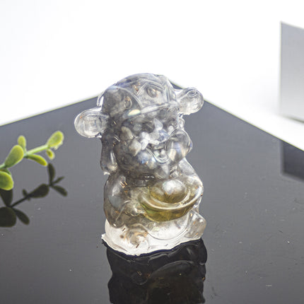 Cross-border Natural Crystal Gravel Glue Dripping God of Wealth Lucky Treasure Desktop Living Room Home Accessories Gift Ornaments