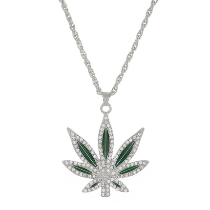 Cross-border New Diamond Maple Leaf Necklace Cold Wind Small Lilac Leaf Pendant Chains Punk Hip-hop Necklace Chain
