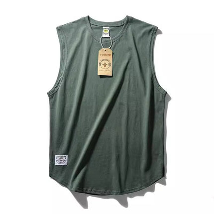 Comfortable and Good to Wear Solid Color Crewneck Washed Cotton Loose Waistcoat Retro Craft Garden Swing Side Split Sports Casual Vest