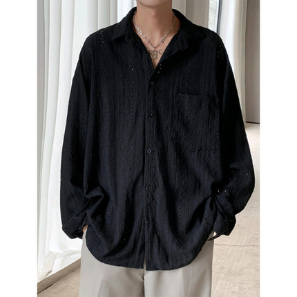 Light Luxury Niche Hollow Design Sense Shirt Men's Ins Neutral Puffy Handsome Loose Long-sleeved Shirt Trendy Chanel Style Coat