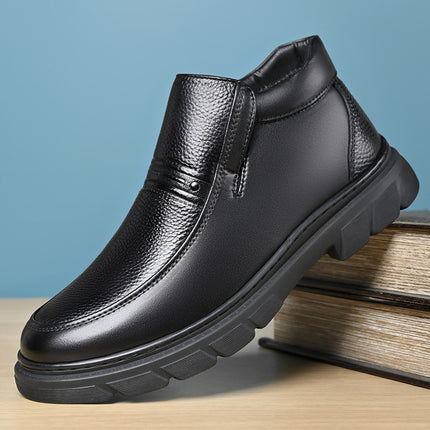 Winter fleece-lined Warm Cotton Shoes Men's Genuine Leather Fluffy Casual High-top Leather Shoes Men's Non-slip Soft Sole Middle-aged and Elderly Dad's Shoes