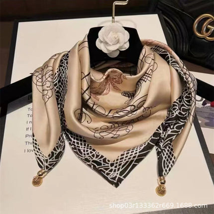 2024 New Magnetic Buckle Silks and Satins Square Scarf Women's Spring and Autum Scarf High-end Decorative Triangle Scarf Neck Protector