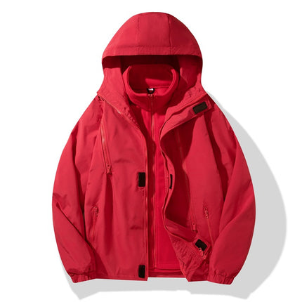 Three-In-One Couple Jacket Outdoor Single-Layer Windbreaker Jacket Men's Velvet Thickened Windproof Women's Camping Mountaineering Travel