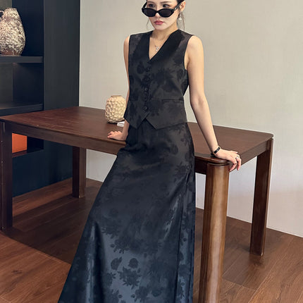 Fangfara Thirteen Lines Wholesale 2025 Summer New Products New Chinese Style National Style Jacquard Retro Skirt Two-Piece Suit