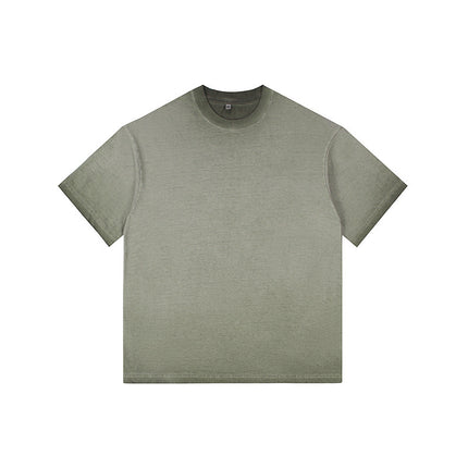 2025 Cross-Border Trendy Brand Gradient Washed and Distressed Men's and Women's 350g Heavy Cotton Loose Shoulder Slip Shoulder T-Shirt Suit