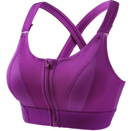 Front zipper sports bra women's running shockproof yoga vest plus size wireless push up cross beauty back underwear