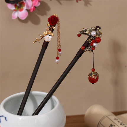 New Year Red Festive Chinese Style Hairpin Palace Style Tassel Walking Hair Hairpin Retro Hanfu Ancient Dress Cheongsam Hair Accessories Women