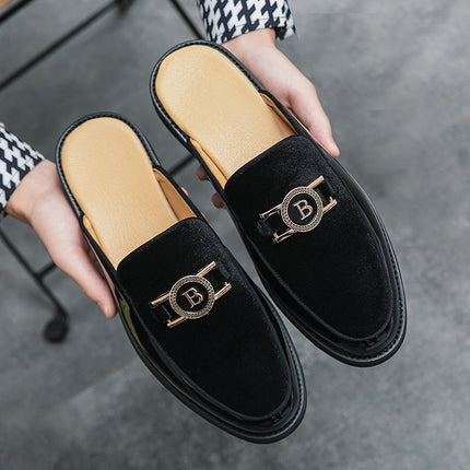 Half Shoes Men's 2025 Summer Breathable Slip-on Slippers Men's 37-46 Size Fashion Casual Lazy Men's Leather Slippers