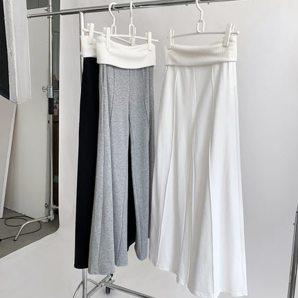 Dorothy Apparel Korean Lazy Cool Turn-Up Patchwork Wide-Leg Pants for Women Versatile Draped Floor-Length Casual Trousers