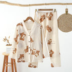 V-neck-crepe-little bear-beige / M