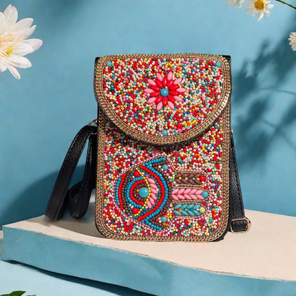 Bohemian Women's Mobile Phone Bag Xinjiang Inner Mongolia Yunnan Tourist Souvenirs Retro Heavy Industry Rice Bead Shoulder Bag