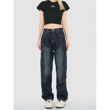 Real Shot of Retro Jeans for Women, High Street High Waist Loose Straight Pants, Wide Leg Drapey Floor Mopping Pants