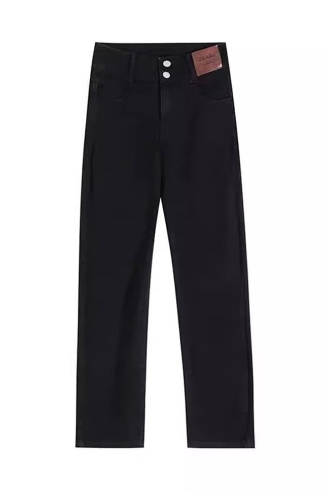 Black High-waisted Jeans Women's Spring and Autumn New Slimming plus size chubby girl Pear-shaped Body Cropped Straight Pipe Pants
