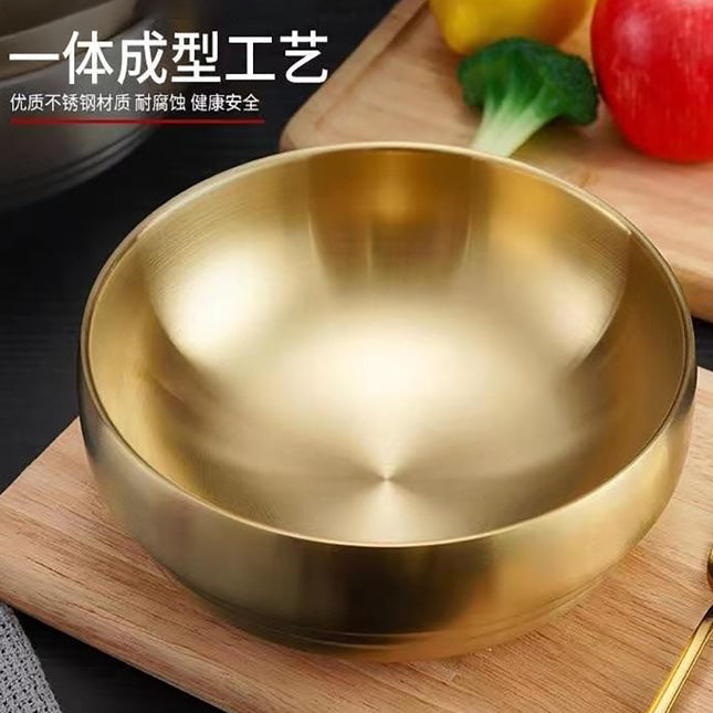 Stainless Steel Cold Noodle Bowl Korean-style Thickened Double-layer Bowl Golden Roodle Bowl Rice Mixing Soup Bowl Snail Powder Bowl Salad Bowl