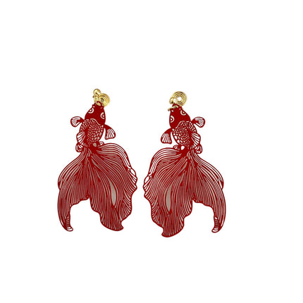 Chinese Style New Year series Red Koi earrings earrings mosquito coil ear clip painless without pierced ears