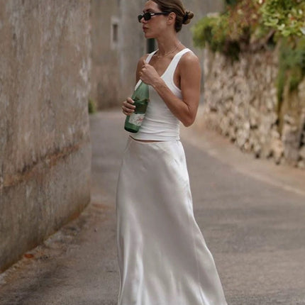 Floor-Length Extended Version for Tall Individuals, 2025 Spring Imported Japanese Triacetate Ankle-Length A-Line Fishtail Skirt