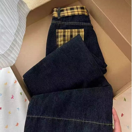 2025 Spring and Autumn New American Retro Design Personality Loose Wide-Leg Floor-Length Jeans for Women