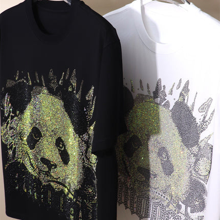Punk Costume Cool Personality Heavy Trendy Brand Hot Drilling Panda Carto Bear Wide Short-sleeved T-shirt Fat Plus Size