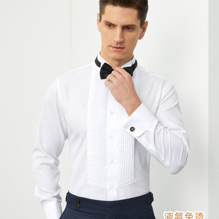 Dress Shirt Men's Long-Sleeved White Swallow Wing Collar French Cufflinks Wedding Wedding Men's Groom Banquet White Shirt