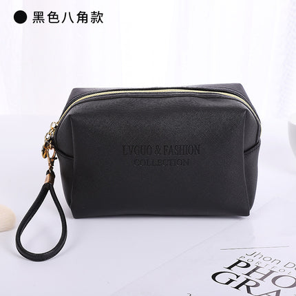 New Cross Pattern Pu Leather Cosmetic Bag Waterproof Storage Toiletry Bag Portable Multi-Functional Skin Care Product Storage Cosmetic Bag