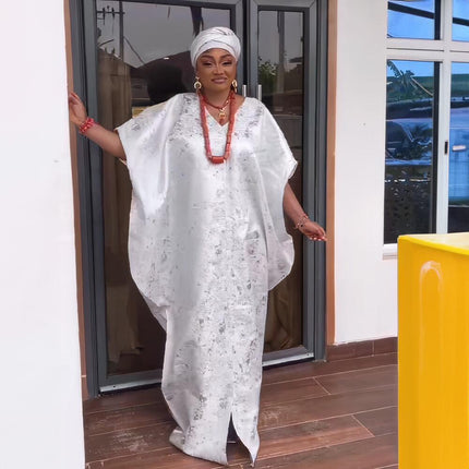 Foreign trade African ethnic clothing women's clothing dress quality loose batwing sleeve dress robe with headscarf